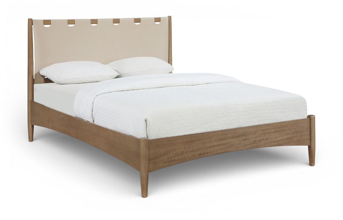 Santos - Vegan Leather Headboard And Wood Bed - Waxed Brown Frame - Simple Home Plus