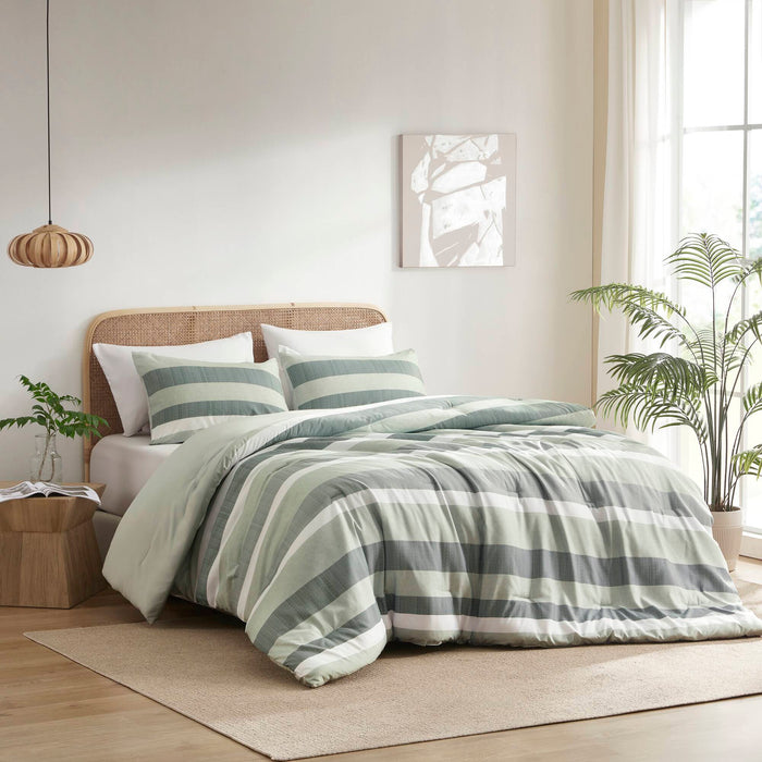 Blais - King Stripe Textured Print Comforter Set - Sage - Simple Home Plus