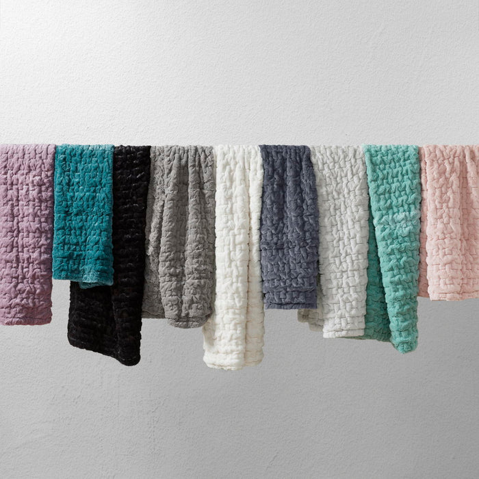 Ruched Fur - Ruched Throw - Aqua - Simple Home Plus