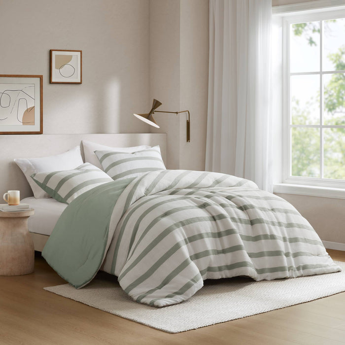 Merritt - Full/Queen Yarn-Dyed Striped Comforter - Sage Green - Simple Home Plus