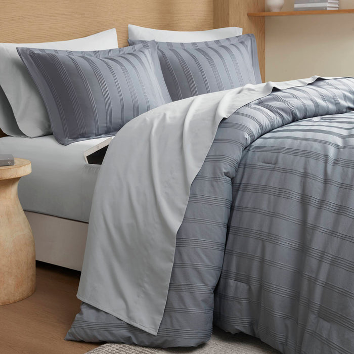 Logan - King Striped Comforter Set - Blue / Gray - Simple Home Plus