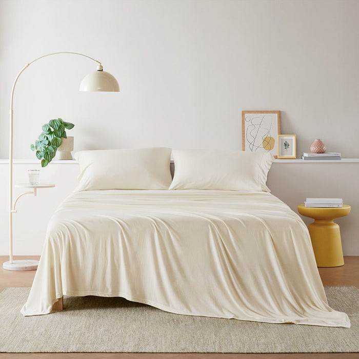 Blend Jersey Knit - 4 Piece King All Season Sheet Set - Cream