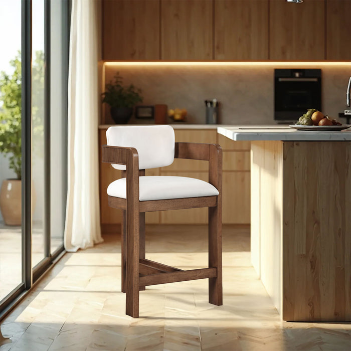 Sacha - Velvet Stool With Brown Base - Simple Home Plus