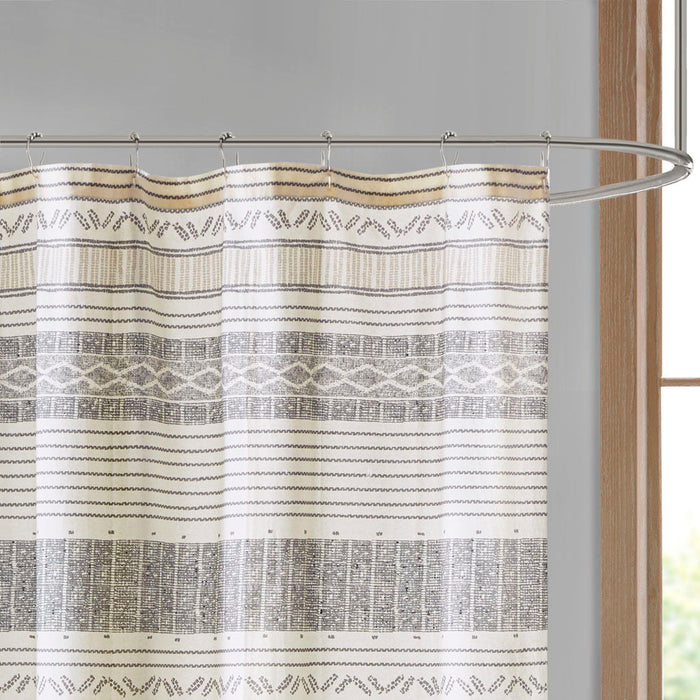 Cody - Cotton Stripe Printed Shower Curtain With Tassel - Gray / Yellow - Simple Home Plus