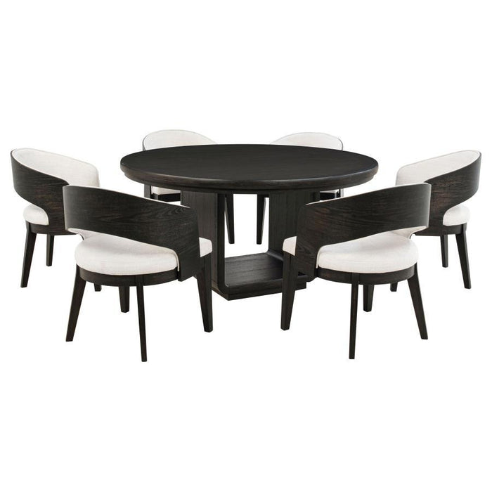 Leandro - 7 Piece Round Dining Table Set - Burnished Black - Simple Home Plus