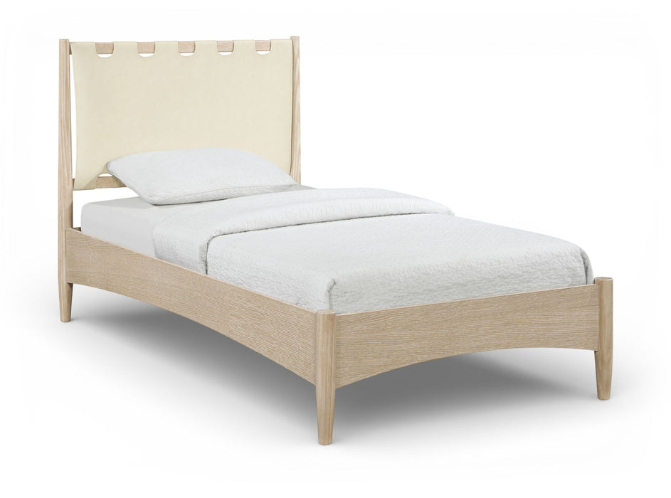 Santos - Vegan Leather Headboard And Wood Bed - Waxed Natural Frame - Simple Home Plus