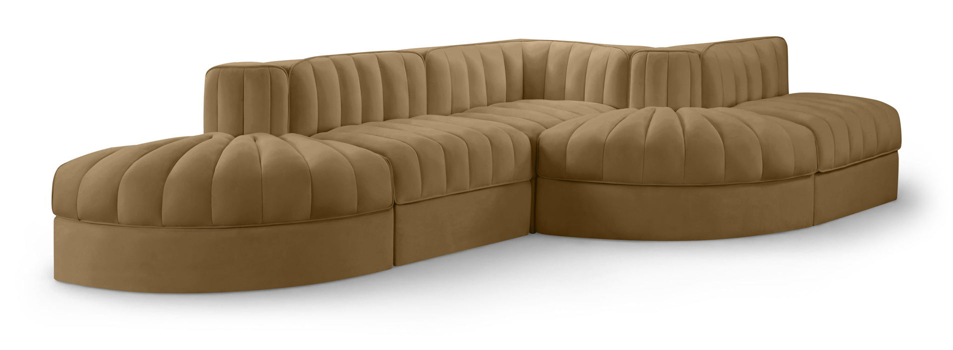 Rummi - Rounded Velvet Performance Fabric Upholstered 5 Piece Modular Sectional - Simple Home Plus