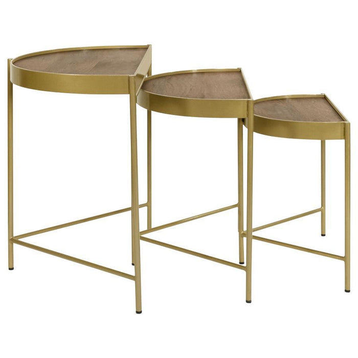 Tristen - 3 Piece Demilune Nesting Table - Brown And Gold - Simple Home Plus
