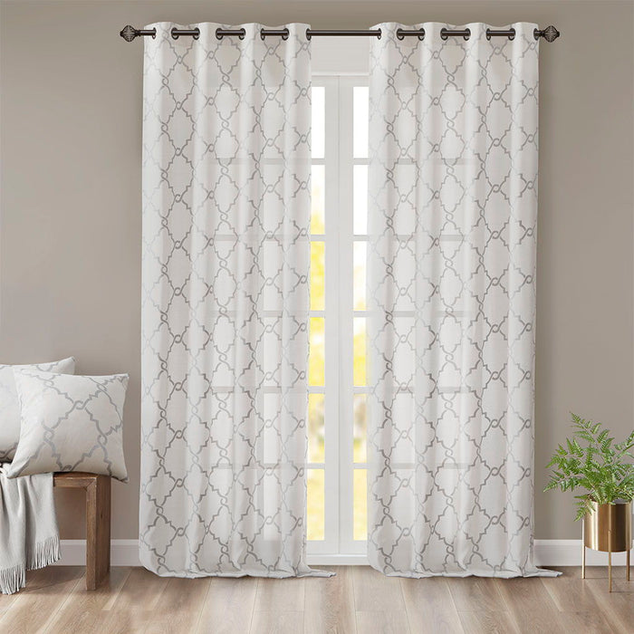 Saratoga - 63" Fretwork Print Grommet Top Window Curtain - Ivory