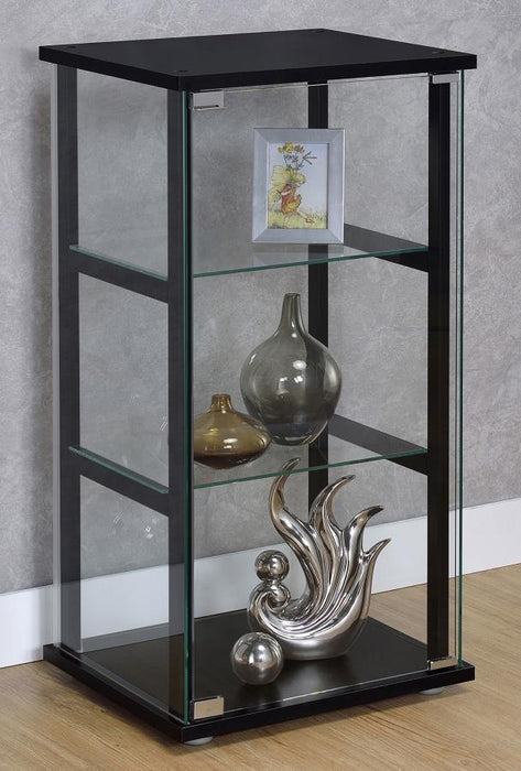 Cyclamen - 3-Shelf Clear Glass Curio Display Cabinet - Black - Simple Home Plus