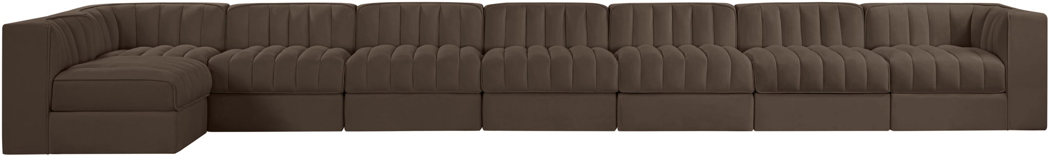 Rummi - Velvet Performance Fabric Upholstered 8 Piece Modular Sectional, L-Shaped (Right) - Simple Home Plus