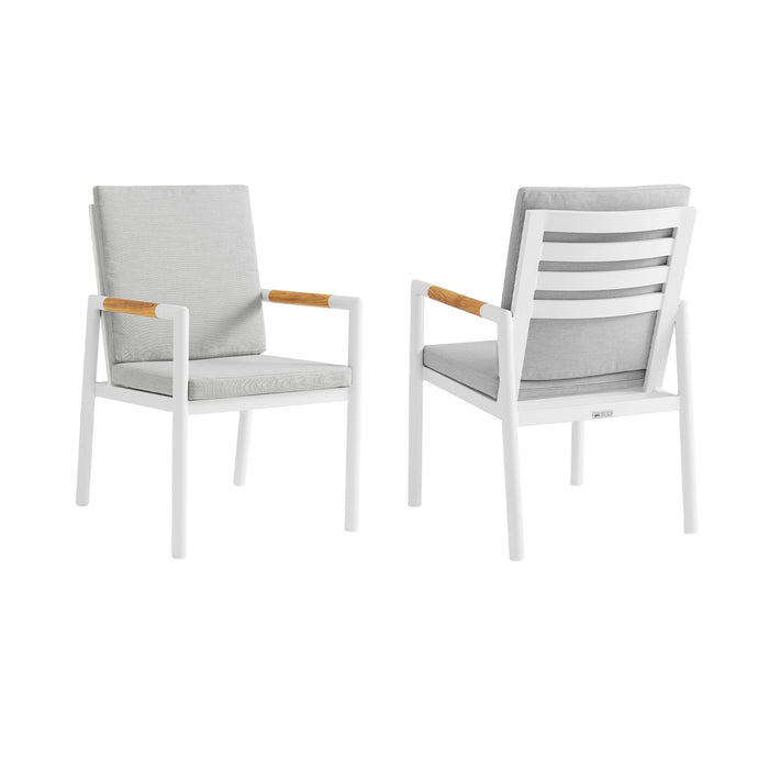 Crown - Outdoor Dining Chair With Light Gray (Set of 2) - White / Teak - Simple Home Plus
