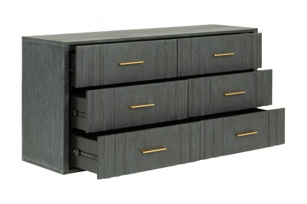 Solid And Manufactured Wood Six Drawer Standard Dresser 63" - Dark Gray