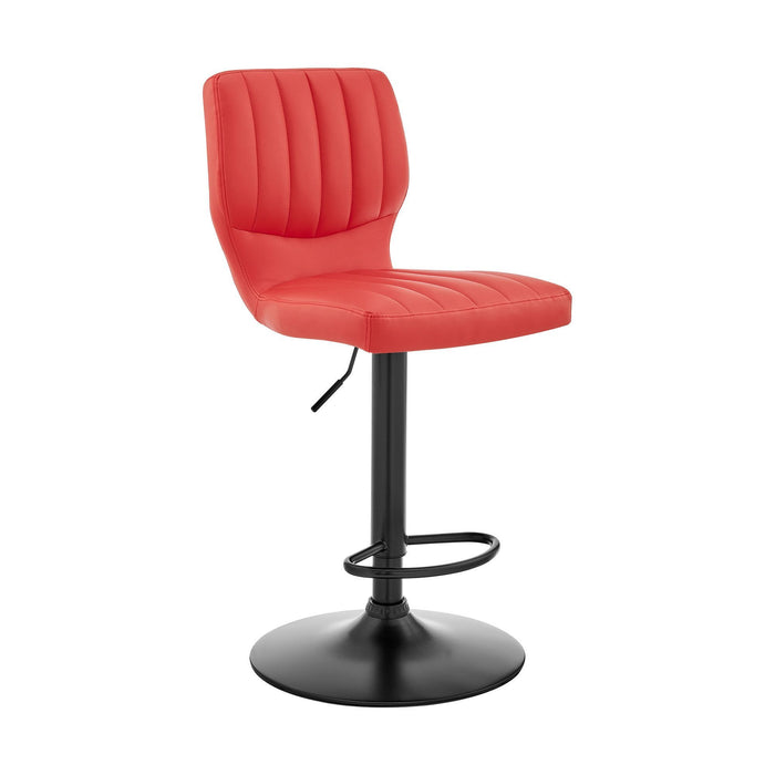 Faux Leather Textured Adjustable Bar Stool - Red