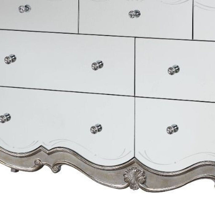 Mirrored Seven Drawer Triple Dresser 70" - Antique Champagne