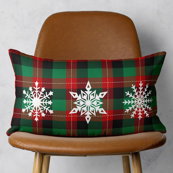 Christmas Snowflake Trio Plaid Lumbar Pillow Cover - Multicolor