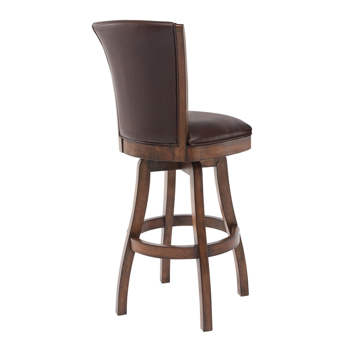 Faux Leather And Solid Wood Swivel Bar Height Chair 45" - Brown