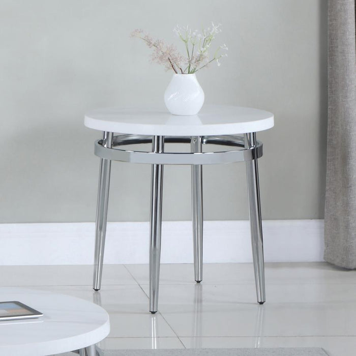 Avilla - Round End Table - White And Chrome