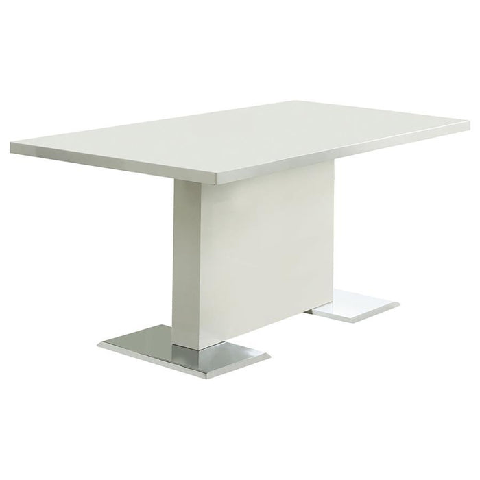 Anges - T-Shaped Pedestal Dining Table - Glossy White