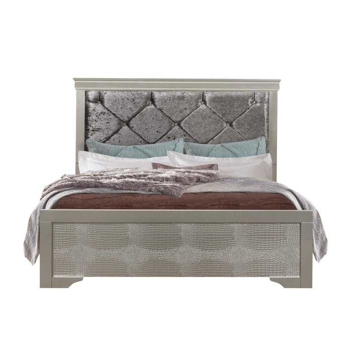 Rubberwood King Bed With Clean Line Headboard And Footboard - Silver Tone