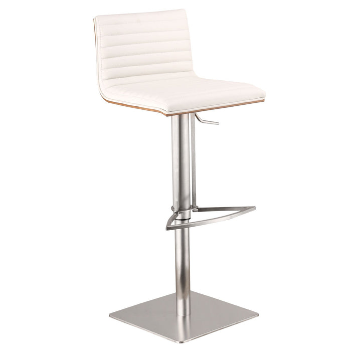 Faux Leather Armless Swivel Bar Stool with Brushed Stainless Steel Base - White