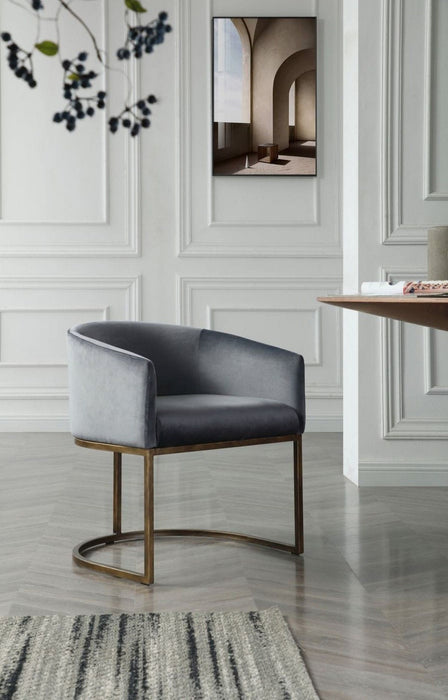 Gray Velvet Brass Modern Dining Chair
