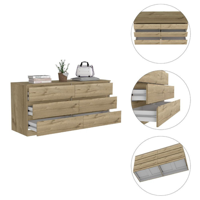 Manufactured Wood Six Drawer Double Dresser 60" - Light Oak and White