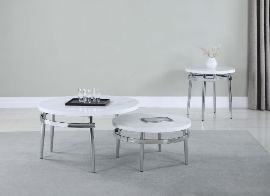 Avilla - Round Nesting Coffee Table - White And Chrome