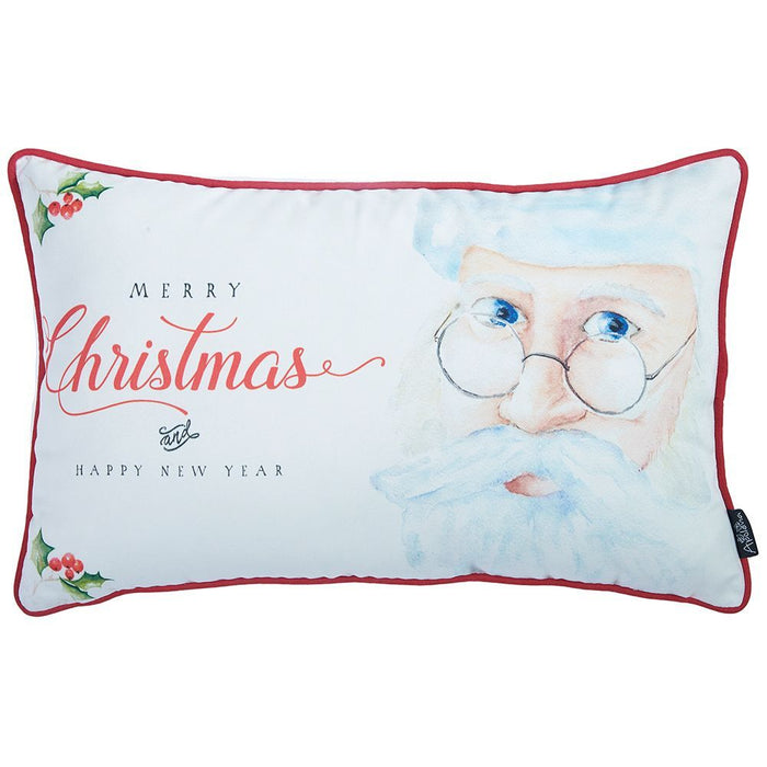 Merry Christmas Happy New Year Decorative Throw Pillow Cover - Red And White