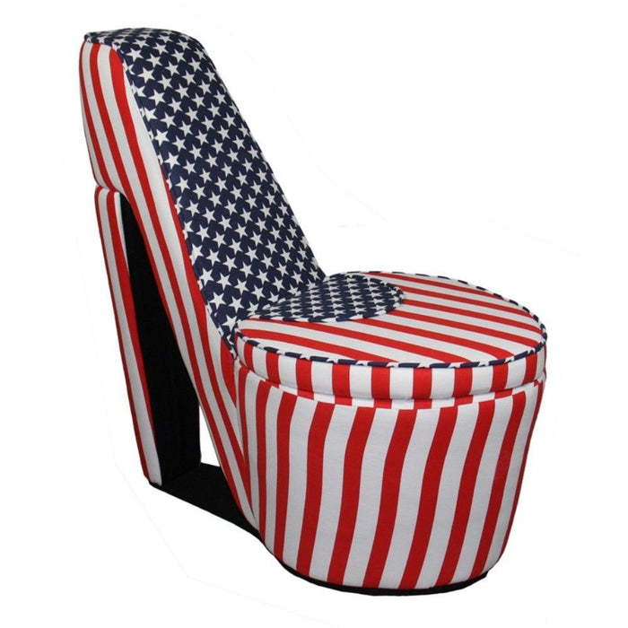 Patriotic Print 5 High Heel Shoe Storage Chair - Red White and Blue
