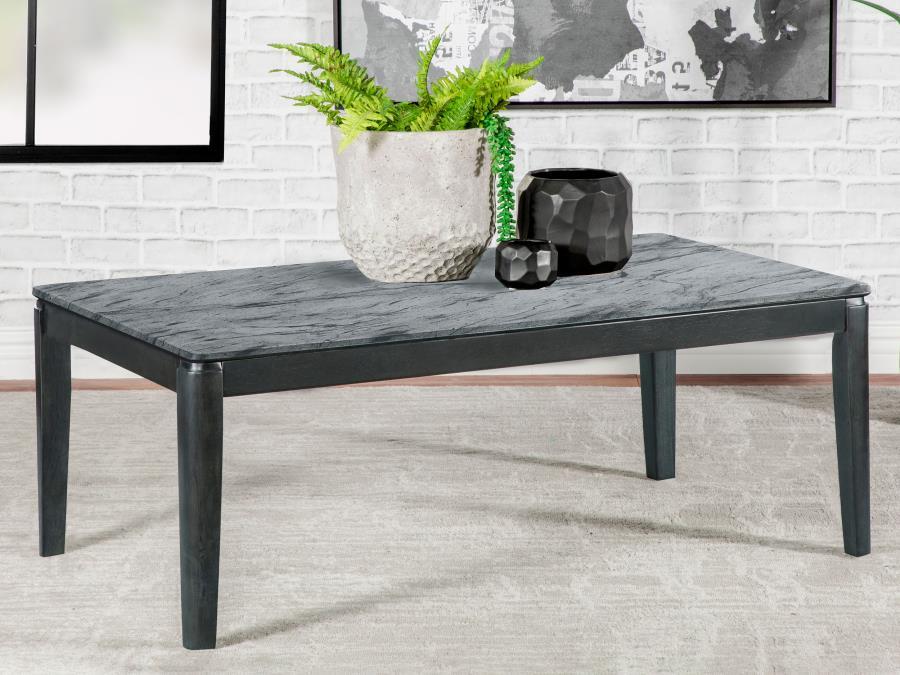 Mozzi - Rectangular Coffee Table Faux Marble - Gray And Black