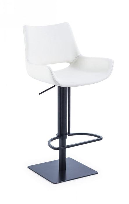 Faux Leather And Black Swivel Adjustable Height Bar Chair With Footrest 43" - White