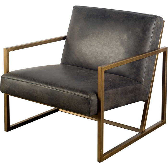 Leather Seat Accent Chair With Gold Metal Frame - Black