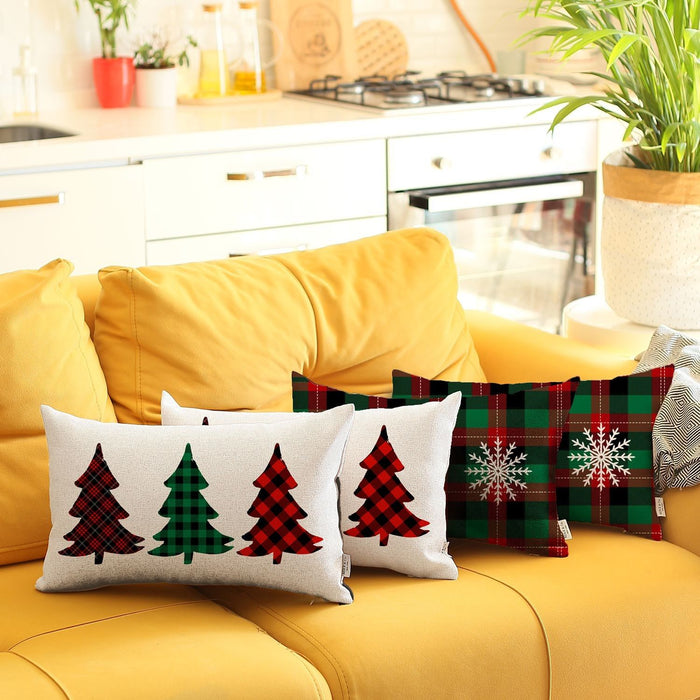 Christmas Plaid Lumbar Decorative Pillow Covers (Set of 4) - Multicolor