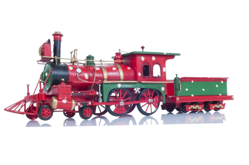 Handmade Tin Christmas Train Model - Red and Green