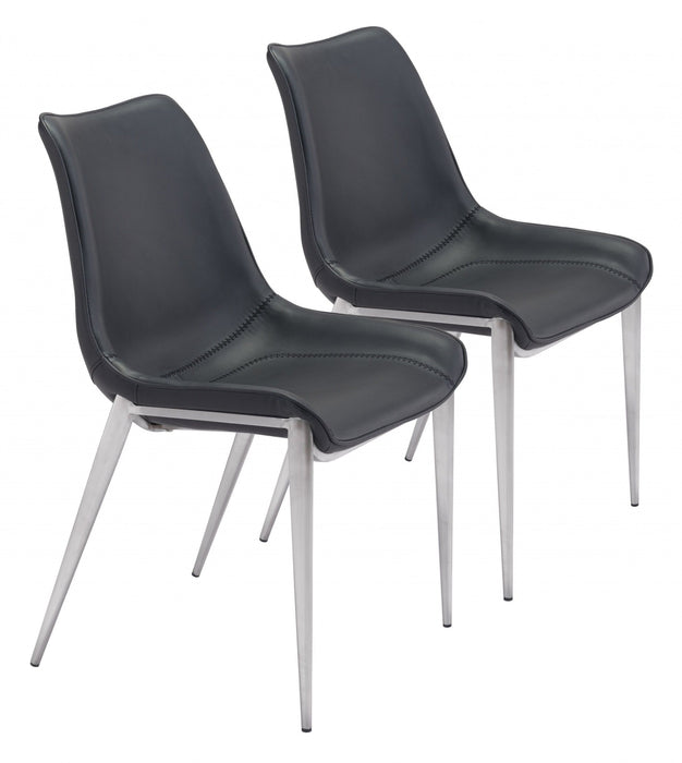 Faux Leather Side or Dining Chairs (Set of 2) - Black