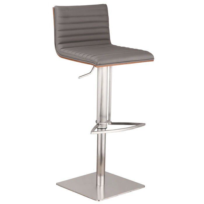 Faux Leather Armless Swivel Bar Stool with Brushed Stainless Steel Base - Gray