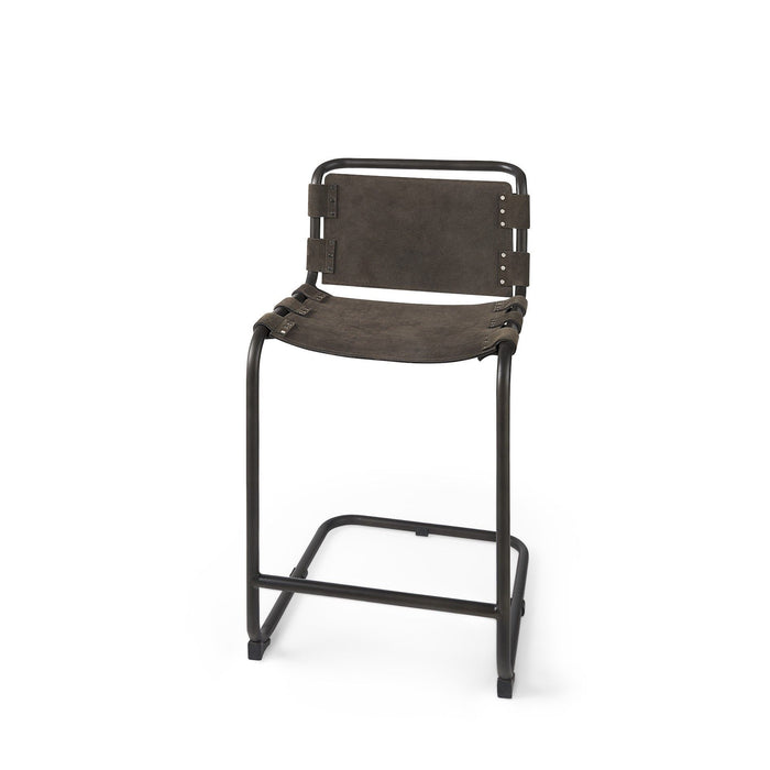 Leather Iron Framed Counter Stool - Dark Brown