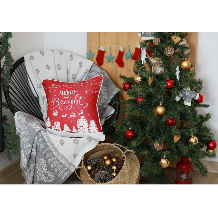18"Lx18"H Printed Christmas Decorative Throw Pillow Cover - Red