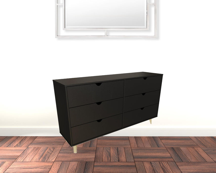 Scoop Handle Six Drawer Double Dresser 59" - Black