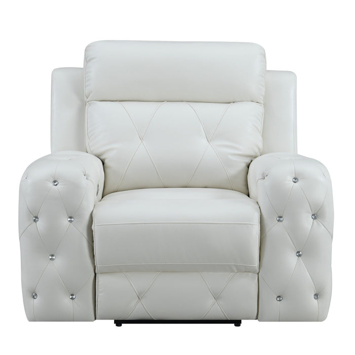 White Leather Gel Cover Power Recliner In Plushily Padded Seats Jewel Embellished Tufted Design Along With Recessed Arm