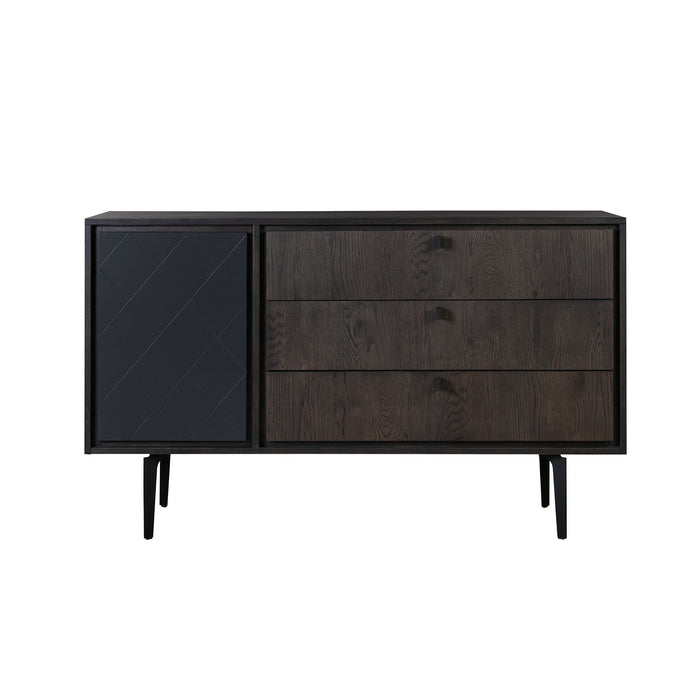 Solid Wood and Metal Three Drawer Standard Dresser 63" - Dark Gray Finish