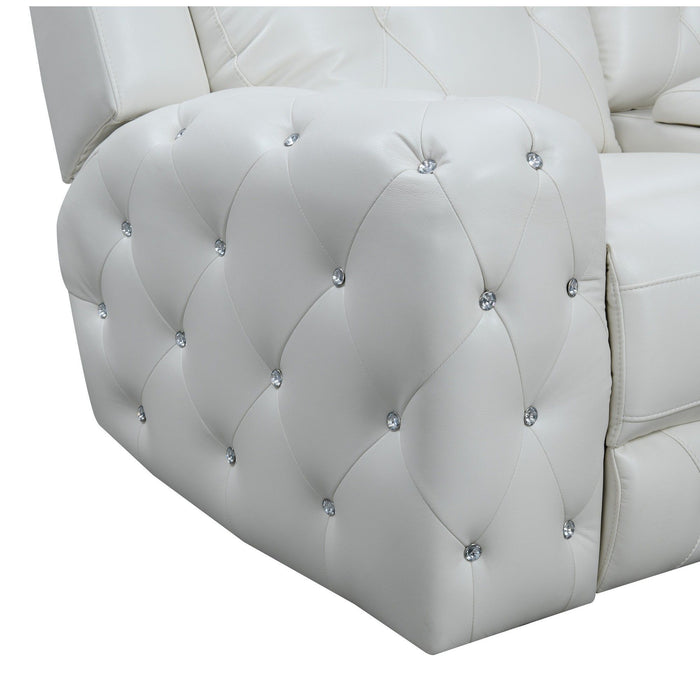 White Leather Gel Cover Power Recliner In Plushily Padded Seats Jewel Embellished Tufted Design Along With Recessed Arm