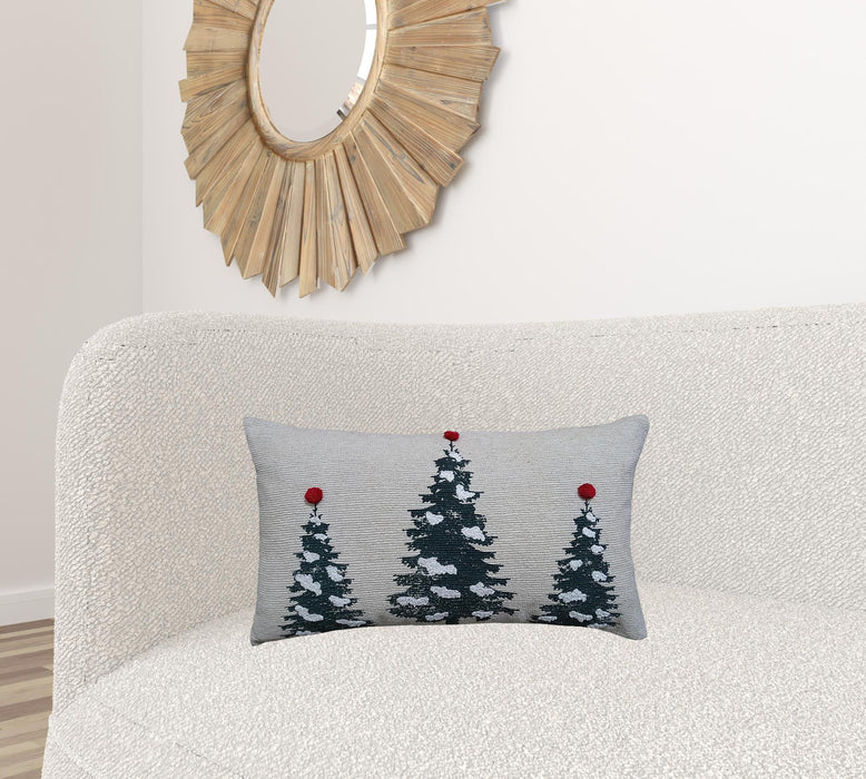 14"Lx24"D Red And Green Zippered Cotton Blend Christmas Tree Throw Pillow