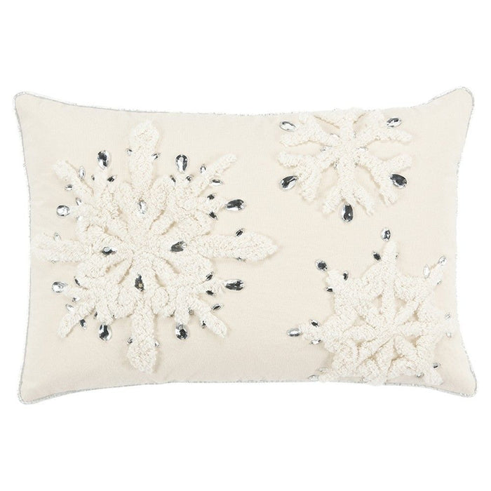 Glam Snowlfake Trio Lumbar Decorative Throw Pillow - Ivory