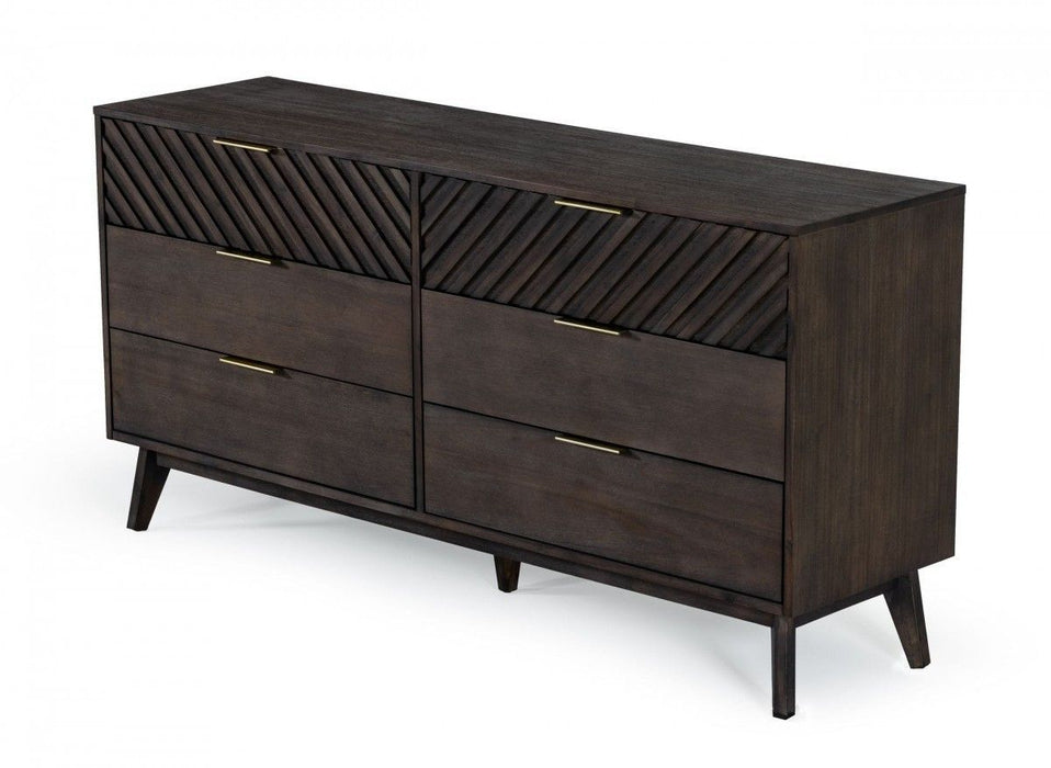 Solid Wood Six Drawer Double Dresser 65" - Dark Brown
