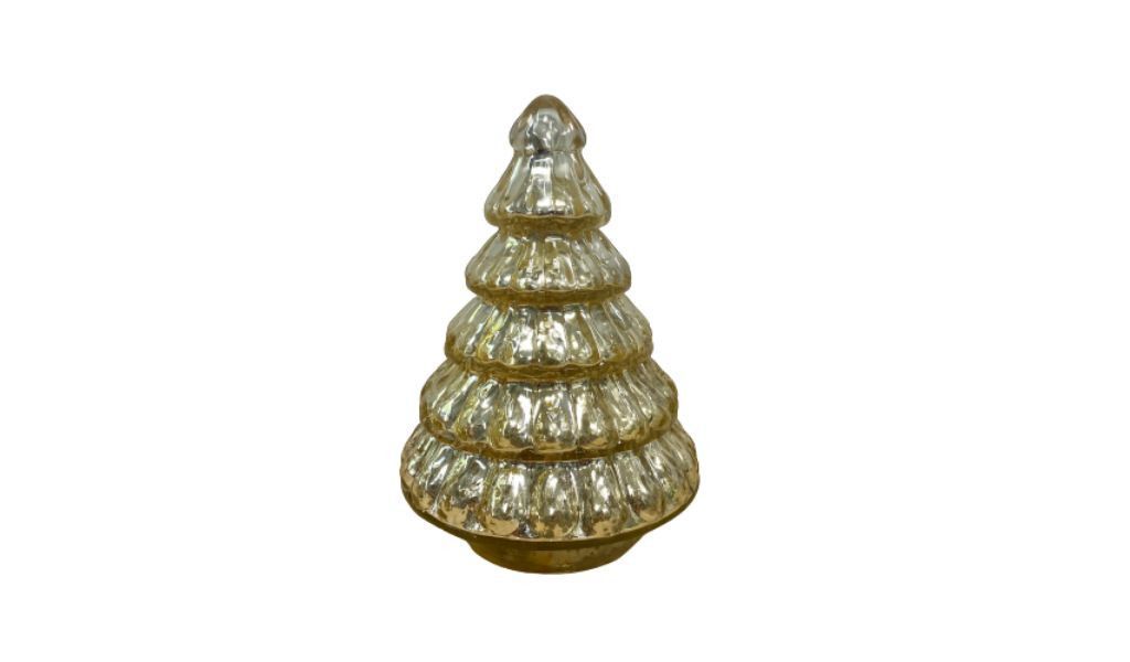 7"H Embossed Glass Christmas Tree Sculpture - Gold