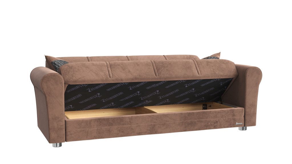 Microfiber And Silver Sleeper Sleeper Sofa With Two Toss Pillows 89" - Brown