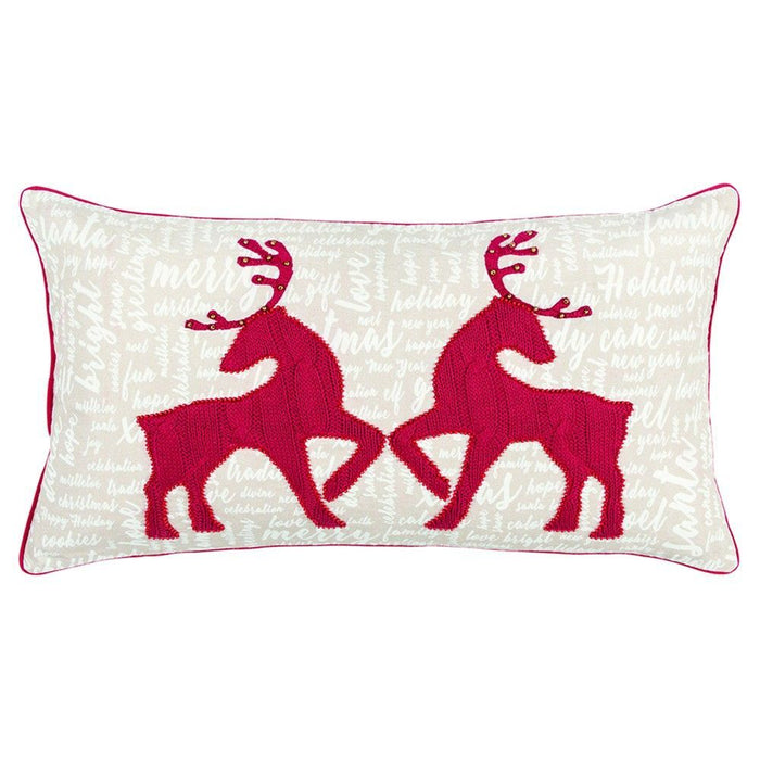 Christmas Deer Lumbar Throw Pillow - Cream And Red