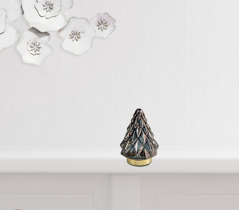 7"H Glass Christmas Tree Sculpture - Grey And Gold